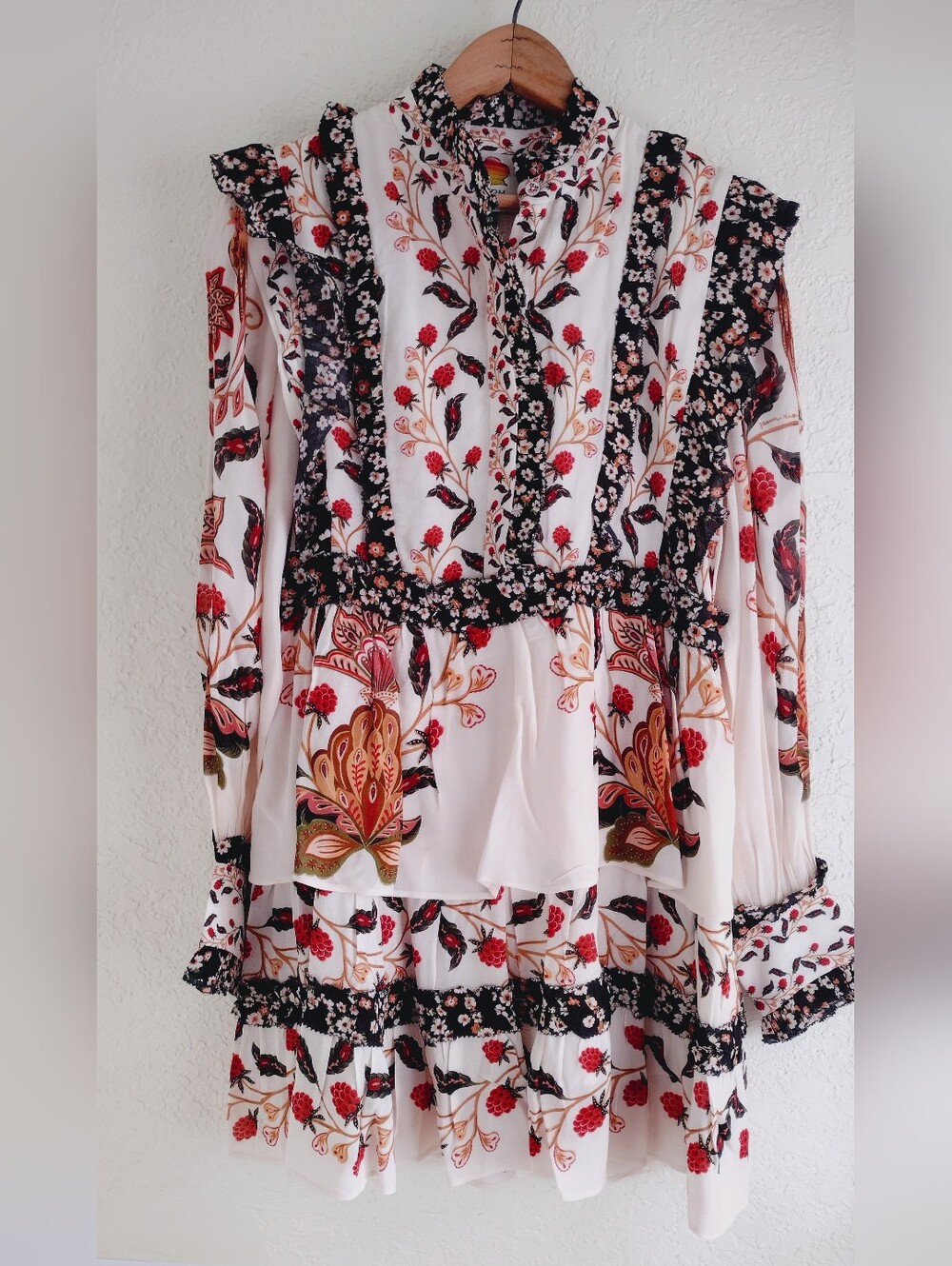 FARM Rio NWT Berry Garden Floral Mini Dress Ruffle Tiered Boho Statement Dress - Picture 4 of 14